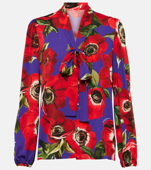  Dolce&gabbana Dolce&gabbana Tie-neck Floral Silk-blend Blouse 
