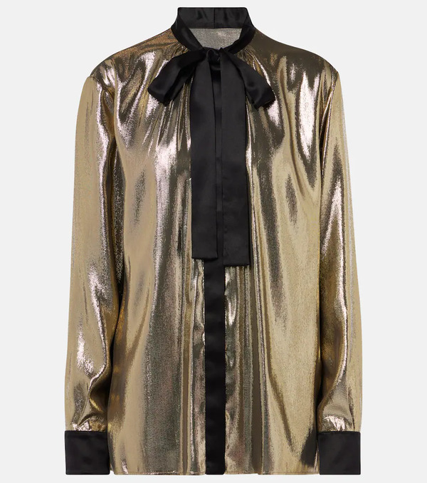  Dolce&gabbana Dolce&gabbana Tie-neck Silk-blend Lame Blouse 
