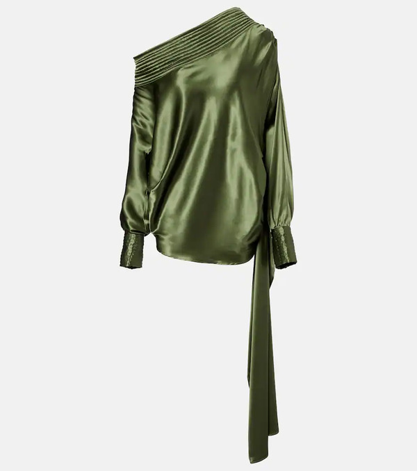  Dries Van Noten Dries Van Noten Asymmetric Draped Silk-blend Satin Top 