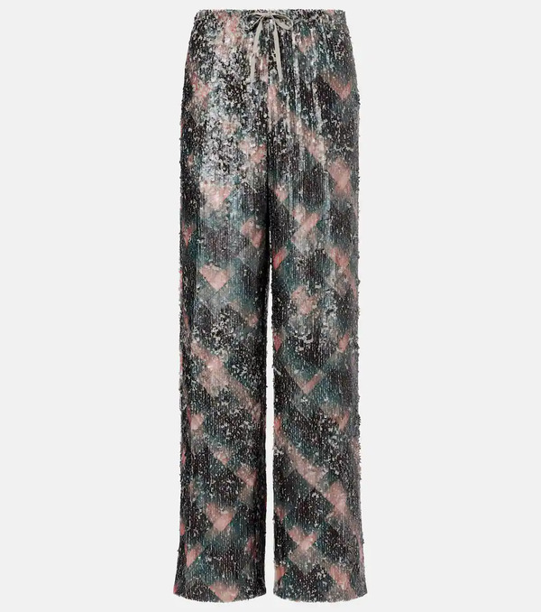  Dries Van Noten Dries Van Noten Checked Sequined Palazzo Pants 