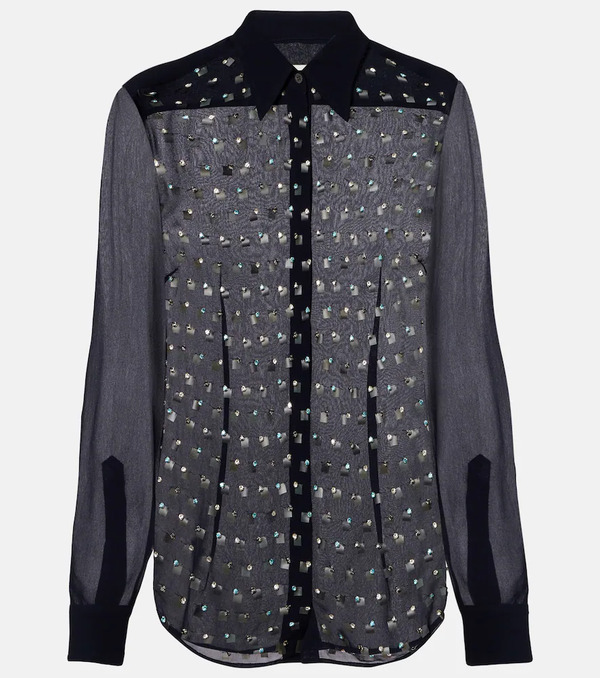  Dries Van Noten Dries Van Noten Crystal-embellished Sheer Shirt 
