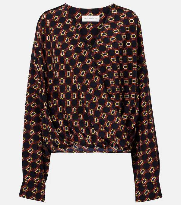  Dries Van Noten Dries Van Noten Draped Printed Silk Top 