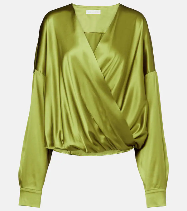  Dries Van Noten Dries Van Noten Draped Silk-blend Satin Blouse 