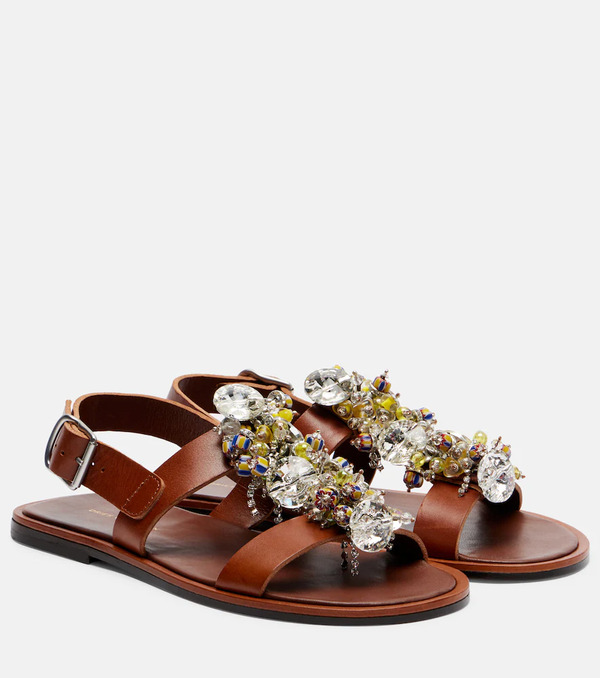  Dries Van Noten Dries Van Noten Embellished Leather Slingback Sandals 