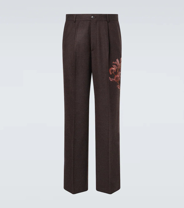  Dries Van Noten Dries Van Noten Embroidered Wool Flannel Straight Pants 