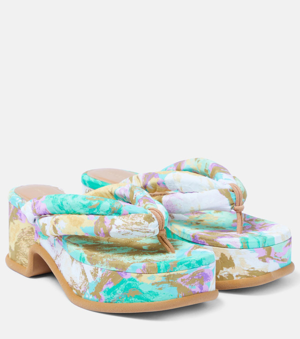  Dries Van Noten Dries Van Noten Floral-printed Platform Thong Sandals 
