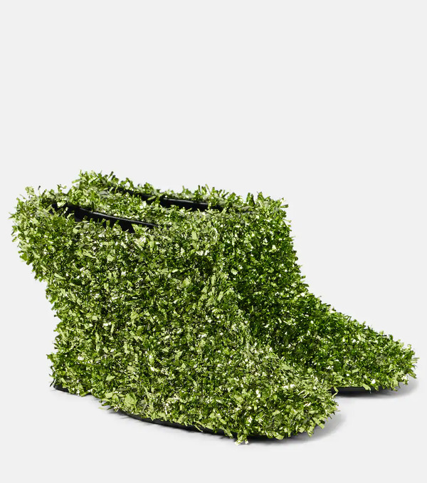  Dries Van Noten Dries Van Noten 105 Glitter Metallic Wedge Mules 