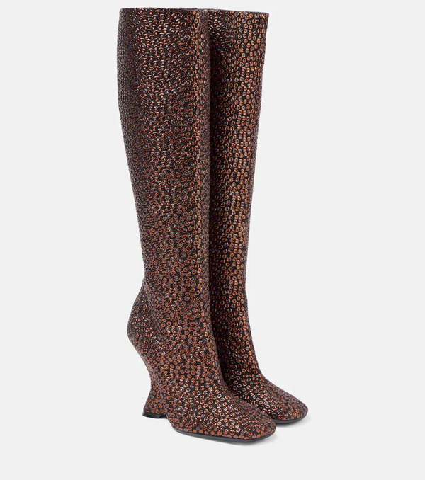  Dries Van Noten Dries Van Noten 105 Glitter Wedge Knee-high Boots 