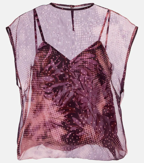  Dries Van Noten Dries Van Noten Layered Printed Silk-blend Top 