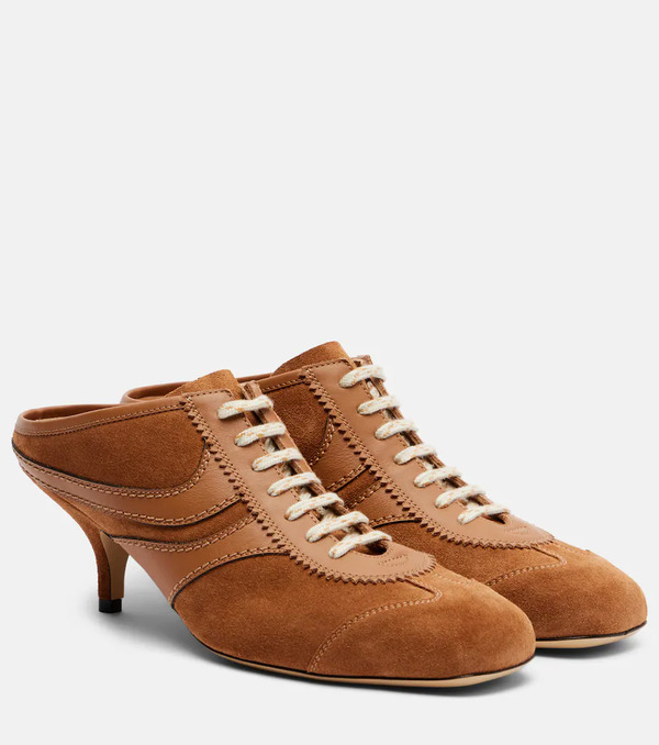  Dries Van Noten Dries Van Noten 65 Leather-trimmed Suede Mules 