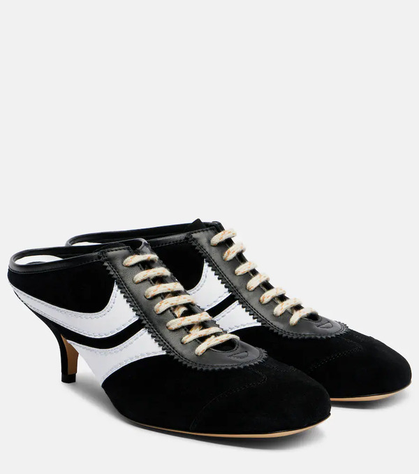  Dries Van Noten Dries Van Noten 65 Leather-trimmed Suede Mules 