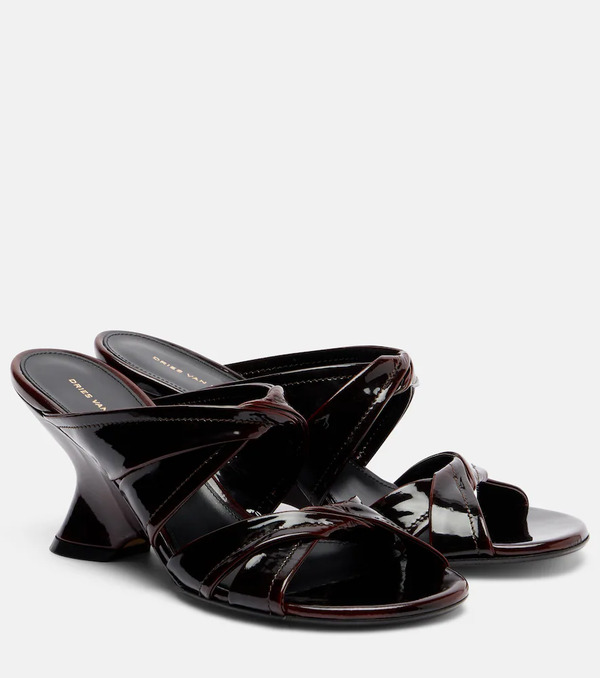  Dries Van Noten Dries Van Noten 75 Patent Leather Wedge Mules 