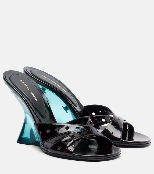  Dries Van Noten Dries Van Noten Patent Leather Wedge Mules 