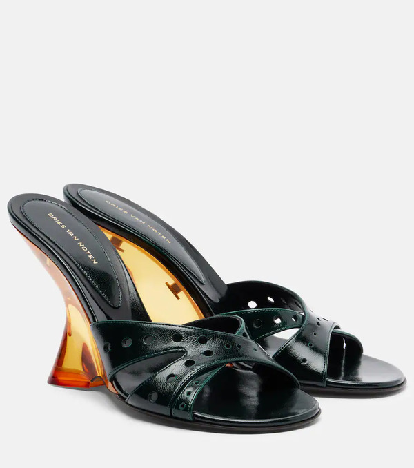  Dries Van Noten Dries Van Noten Patent Leather Wedge Mules 