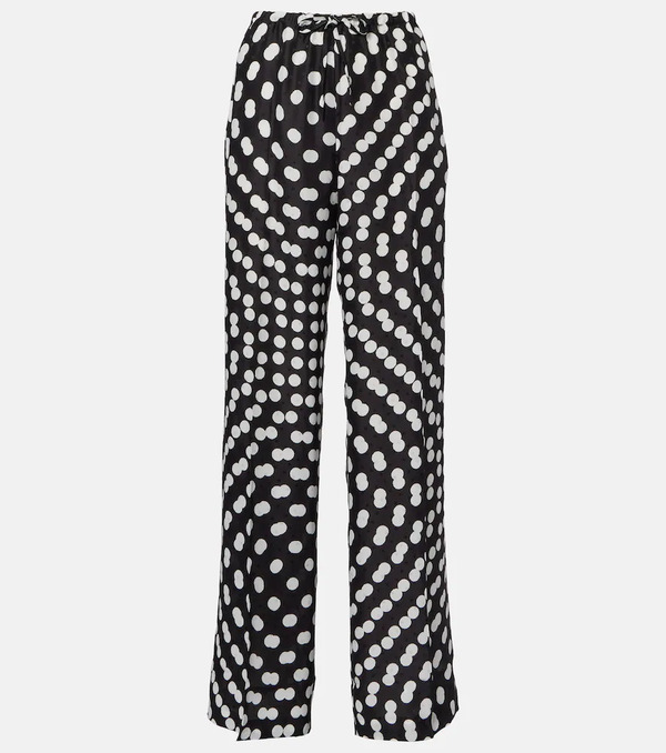  Dries Van Noten Dries Van Noten Polka-dot Silk Wide-leg Pants 