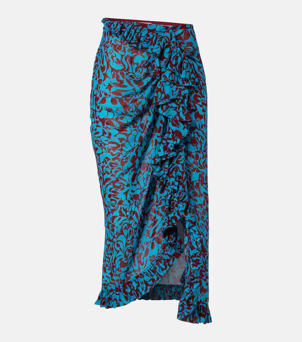  Dries Van Noten Dries Van Noten Printed Draped Ruffled Midi Skirt 