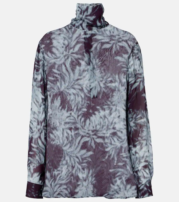  Dries Van Noten Dries Van Noten Printed Sheer Chiffon Turtleneck Top 