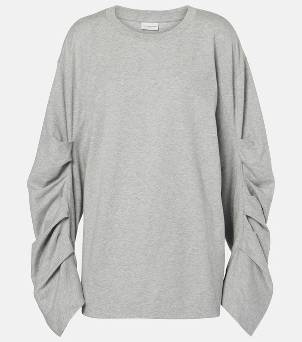  Dries Van Noten Dries Van Noten Ruched Oversized Cotton Jersey Top 