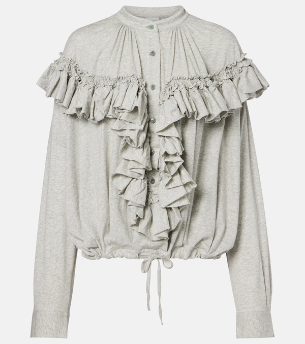  Dries Van Noten Dries Van Noten Ruffled Cotton Jersey Blouse 