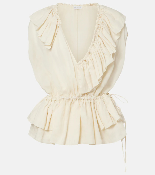  Dries Van Noten Dries Van Noten Ruffled Peplum Ramie Top 