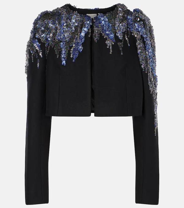  Dries Van Noten Dries Van Noten Sequined Cropped Wool-blend Jacket 