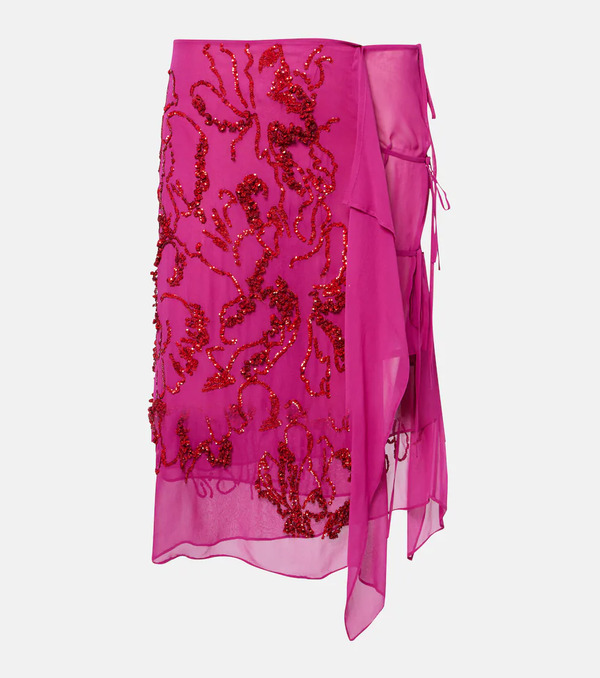  Dries Van Noten Dries Van Noten Sequined Draped Chiffon Midi Skirt 