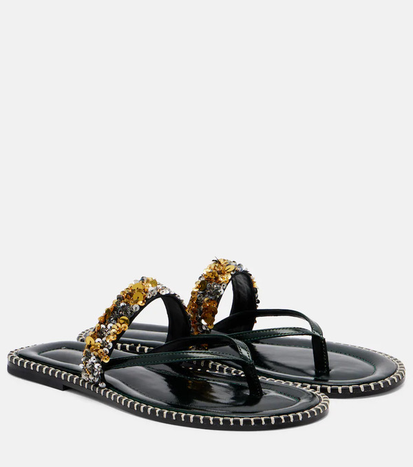  Dries Van Noten Dries Van Noten Sequined Leather Thong Sandals 