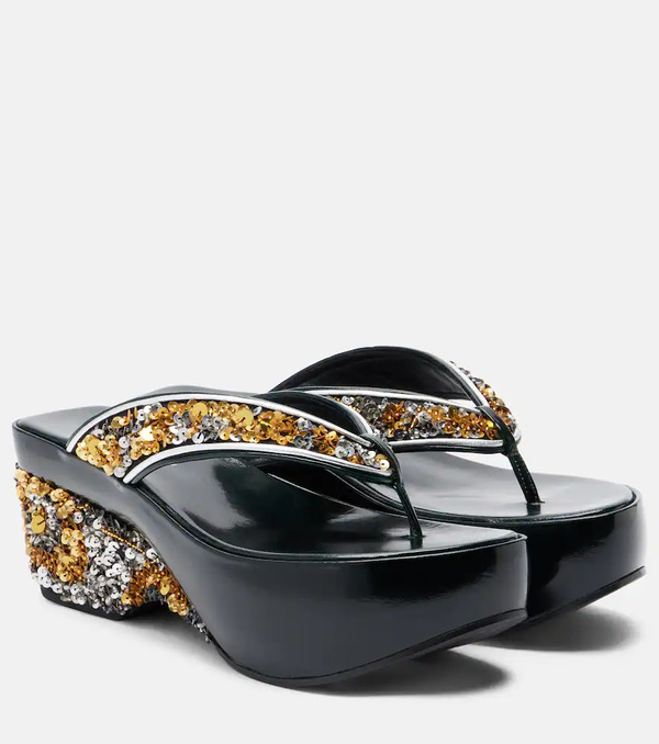  Dries Van Noten Dries Van Noten Sequined Wedge Thong Sandals 
