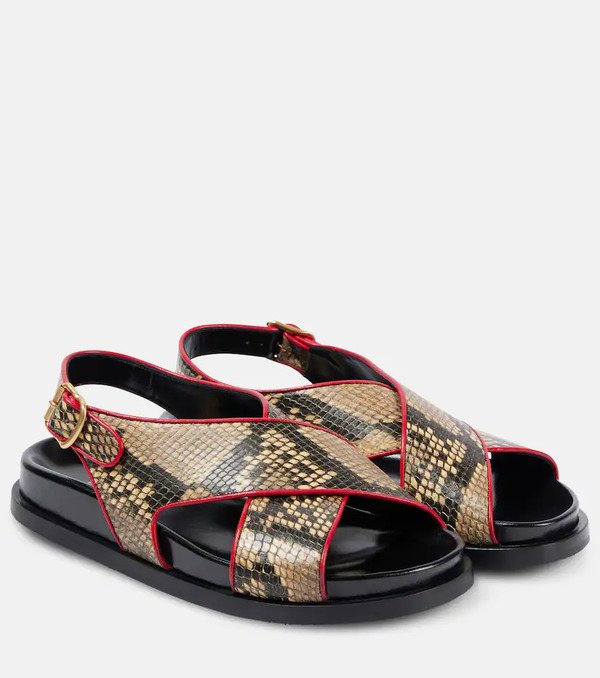  Dries Van Noten Dries Van Noten Snake-effect Leather Slingback Sandals 