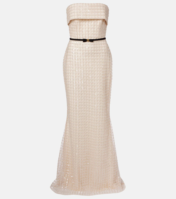  Elie Saab Elie Saab Embellished Silk-blend Bustier Gown 