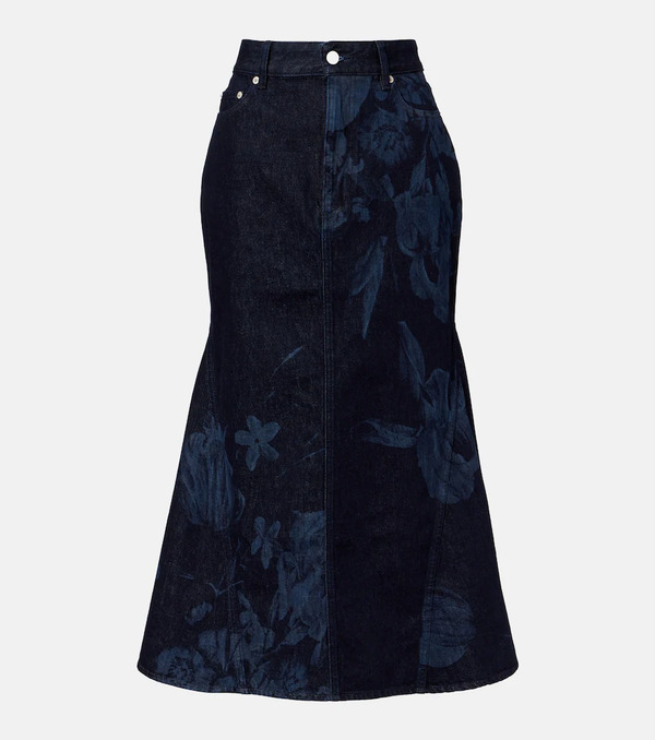  Erdem Erdem Floral Flared Denim Midi Skirt 