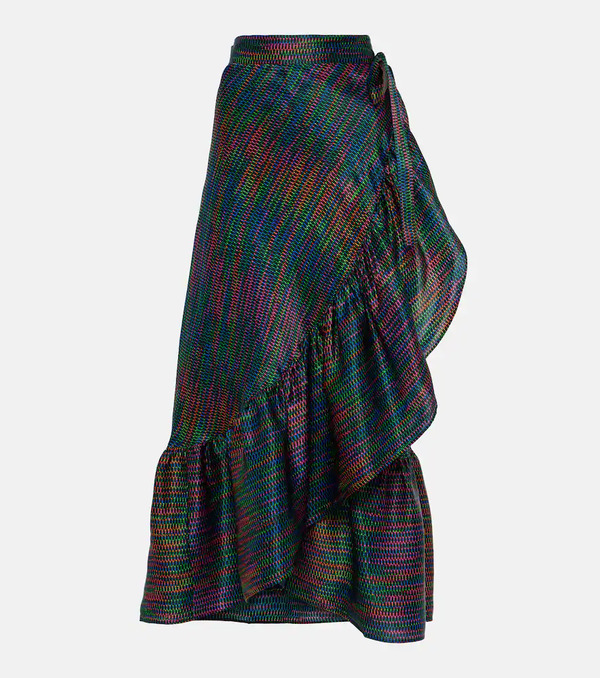  Eres Eres Neon Printed Silk Satin Wrap Skirt 