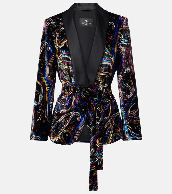  Etro Etro Belted Velvet Jacquard Blazer 