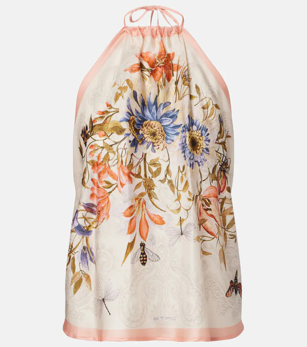  Etro Etro Floral Halterneck Open-back Silk Top 