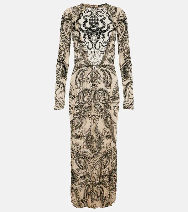  Etro Etro Logo Printed Tulle Midi Dress 