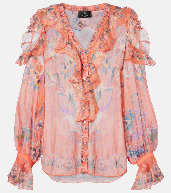  Etro Etro Printed Ruffled Silk Blouse 
