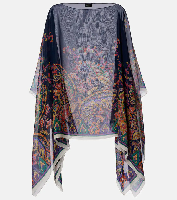  Etro Etro Printed Silk Crepe De Chine Poncho 