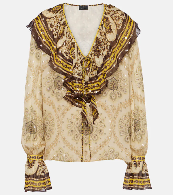  Etro Etro Ruffled Paisley Silk-blend Blouse 