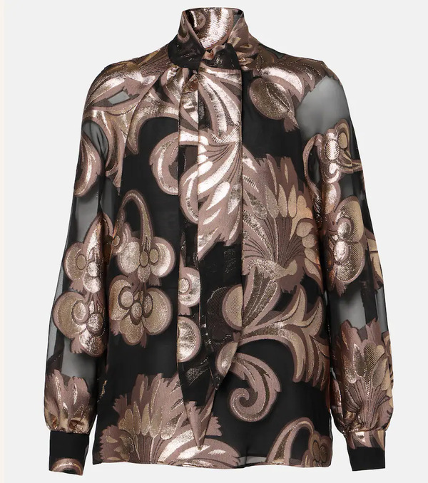  Etro Etro Semi-sheer Tie-neck Lame Blouse 