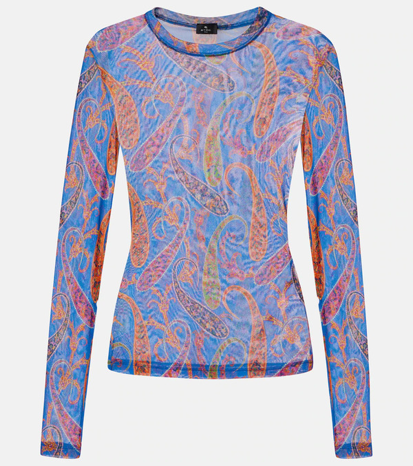  Etro Etro Semi-sheer Velvet-trimmed Tulle Top 