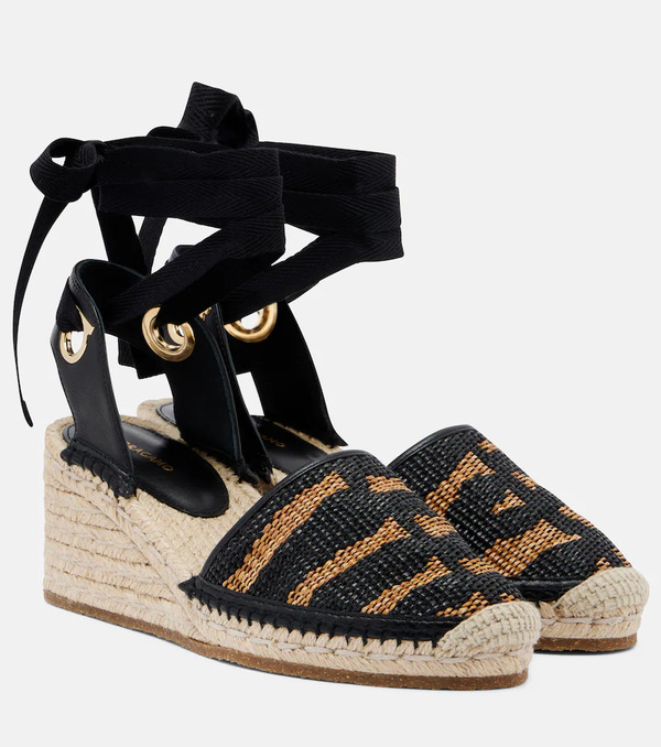  Ferragamo Ferragamo Animal-print Raffia Espadrille Wedges 