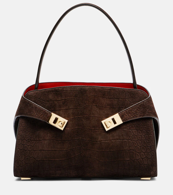  Ferragamo Ferragamo Hug Small Suede Shoulder Bag 