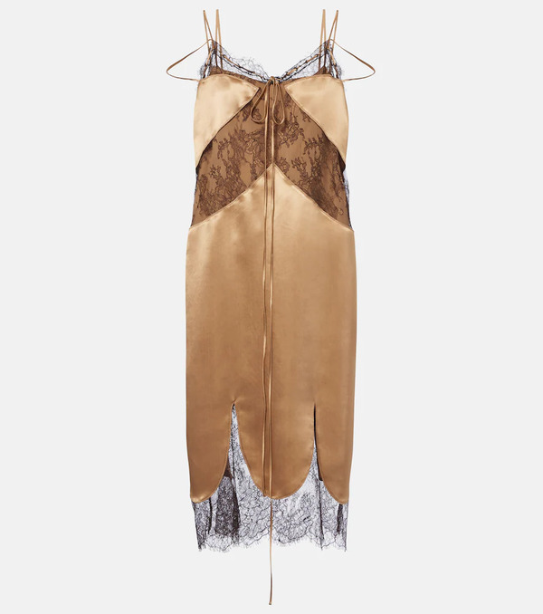  Ferragamo Ferragamo Lace-trimmed Satin Midi Dress 