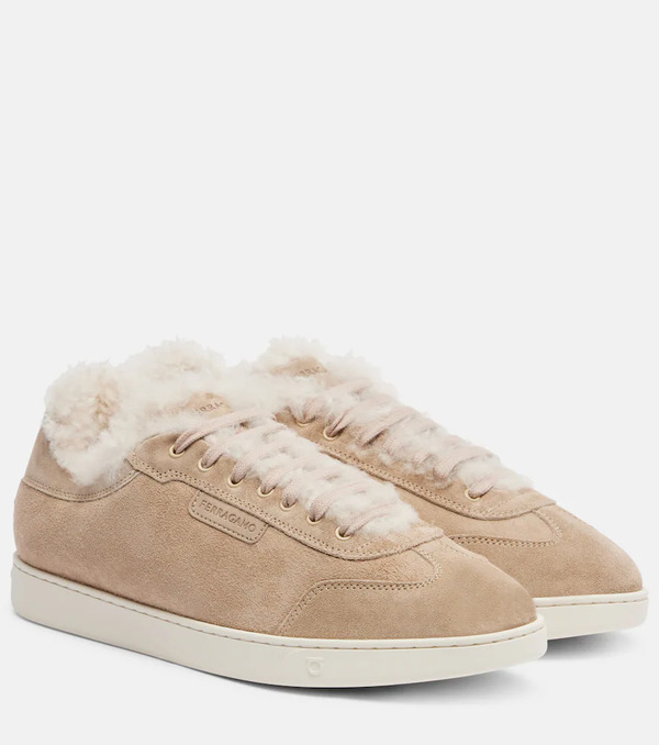  Ferragamo Ferragamo Shearling-lined Suede Sneakers 