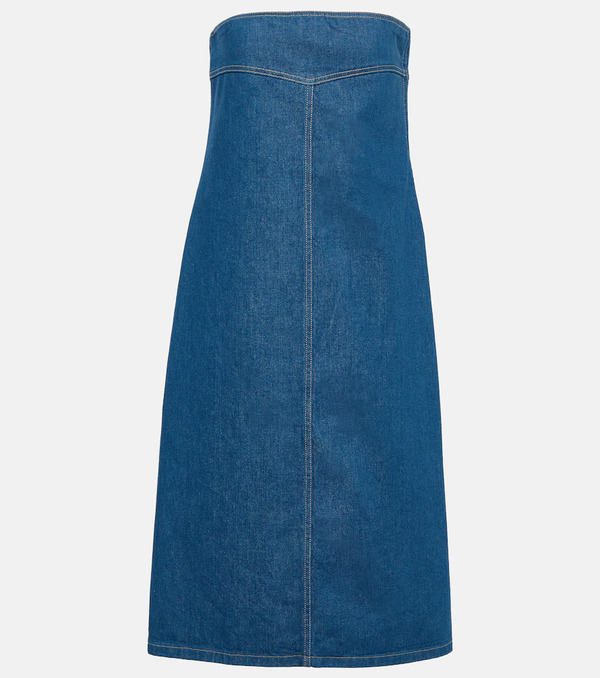  Ferragamo Ferragamo Strapless Denim Midi Dress 