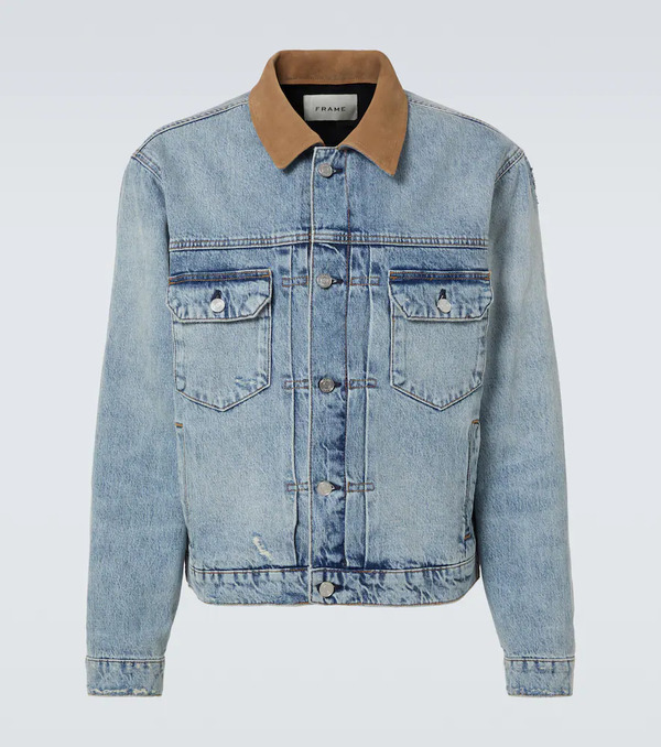  Frame Frame Distressed Suede-trimmed Denim Jacket 