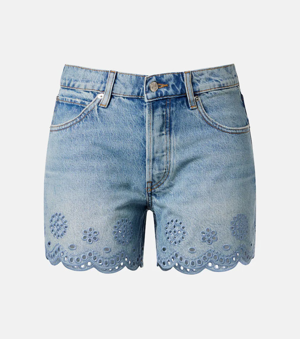  Frame Frame Long Hang Broderie Anglaise Denim Shorts 