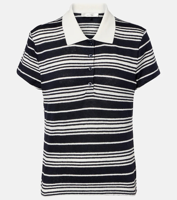  Frame Frame Striped Linen-blend Polo Shirt 