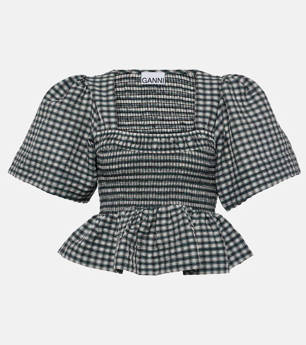  Ganni Ganni Checked Seersucker Peplum Top 