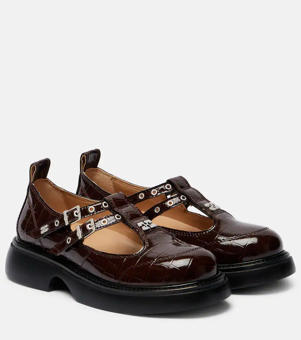  Ganni Ganni Croc-effect Mary Jane Flats 